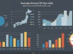 30歳代の平均年収と英語で書かれており、日本列島とグラフで30代の年収をイメージしたイラスト