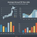 30歳代の平均年収と英語で書かれており、日本列島とグラフで30代の年収をイメージしたイラスト