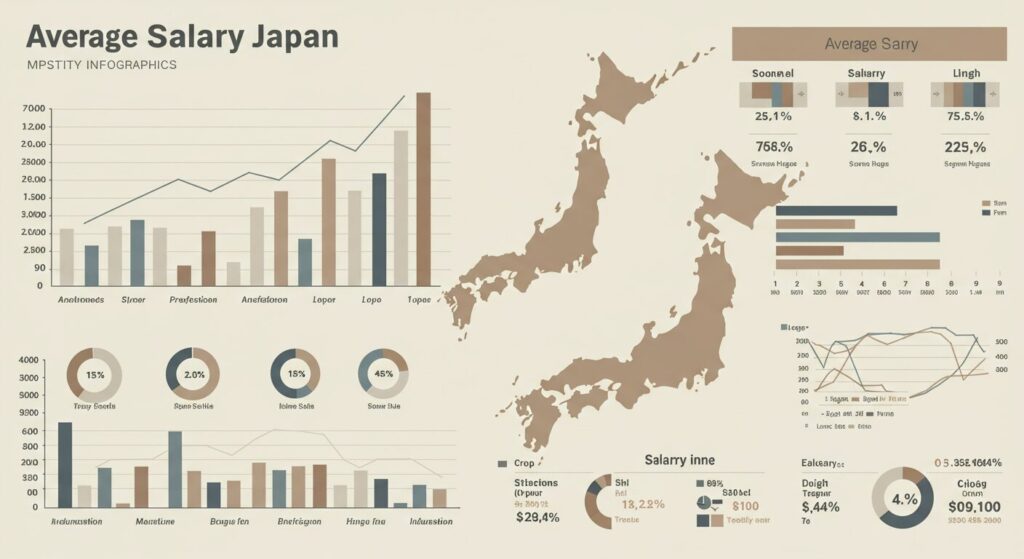 Average Salary Japanと書かれており日本大陸が描かれている